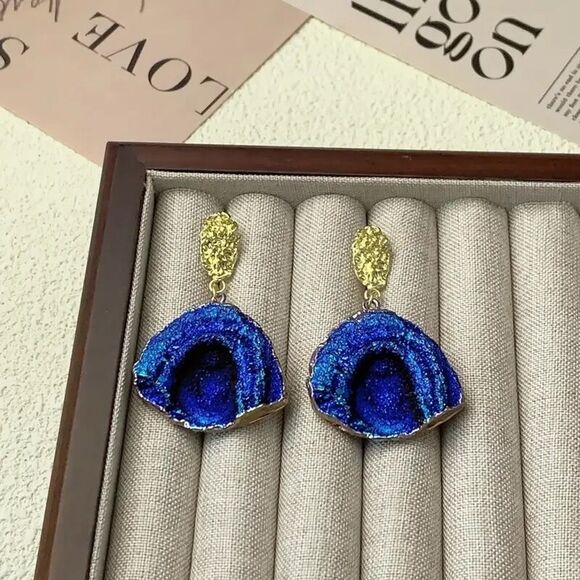 Navy geo dangle earrings M180 - Picture 1 of 7